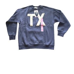 State of Mine Womens Texas TX Chenille Patch Crewneck Sweatshirt Navy Blue Small